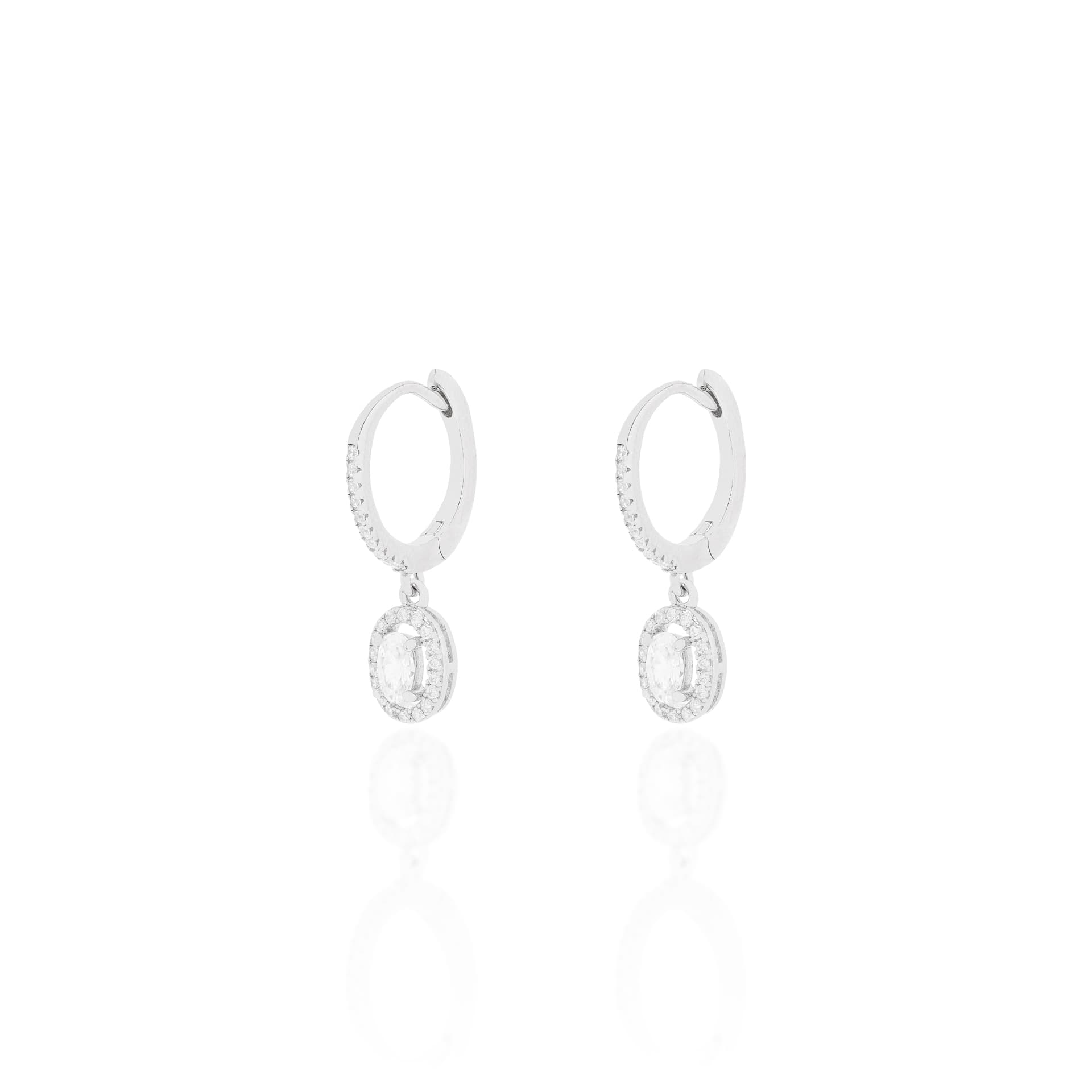 Argola 14mm Meia Cravação com Pingente Oval Prata