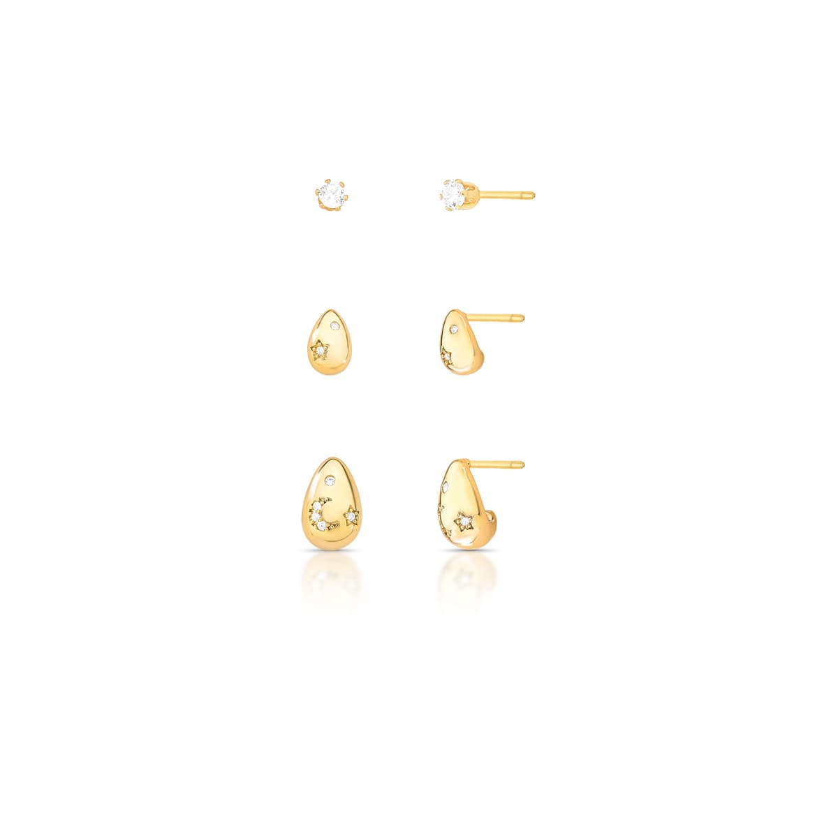 Brinco P Pedra+ Zirconia Redondo Gota Abaulado Estrela Lua 3/7/10mm Ban.dour