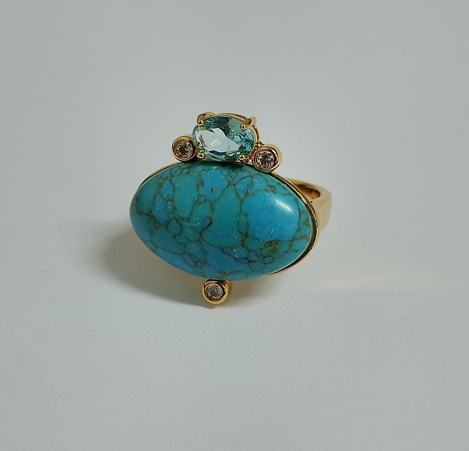 Anel Oval Turquesa com Pedra E Zirconia 20